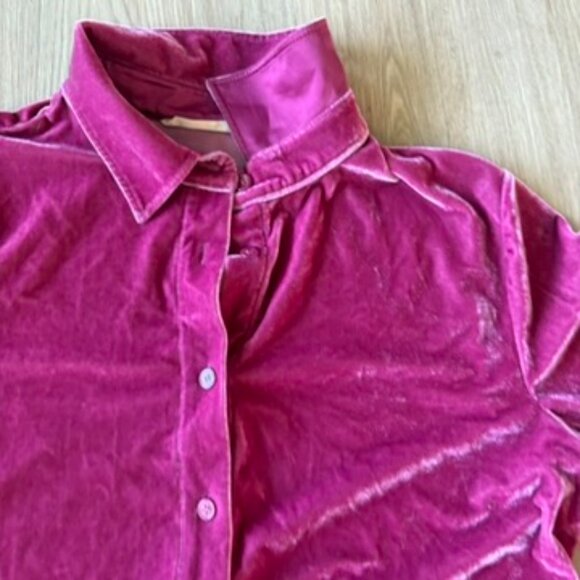 Soft Surroundings Pink Velour Long Sleeve Button Down Shirt M - Picture 6 of 10